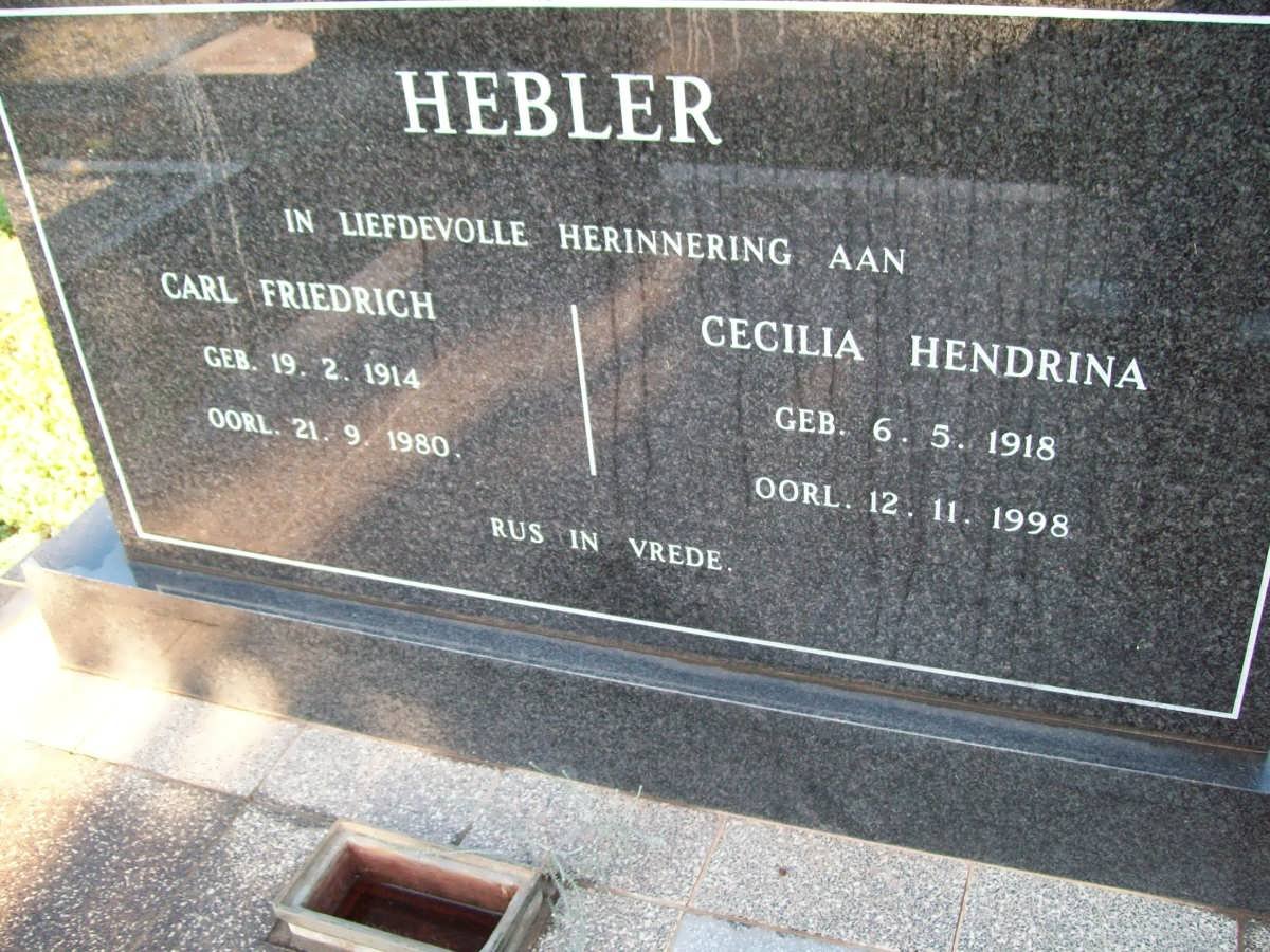 HEBLER Carl Friedrich 1914-1980 &amp; Cecilia Hendrina 1918-1998