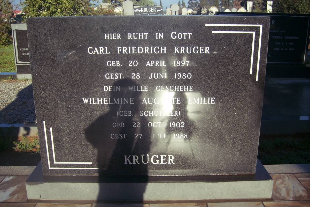 KRUGER Carl Friedrich 1897-1980 &amp; Wilhelmine Auguste Emilie SCHUTZLER 1902-1988