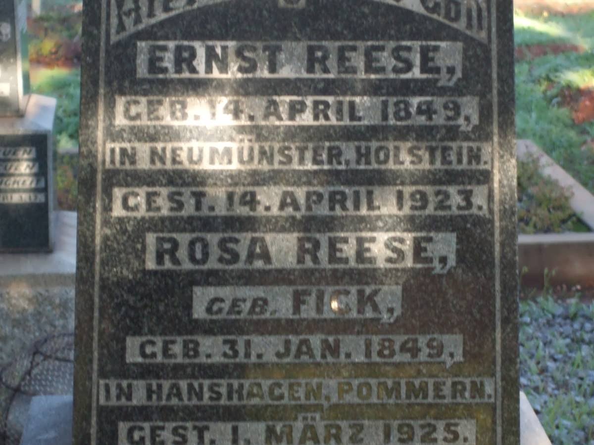 REESE Ernst 1849-1923 &amp; Rosa FICK 1849-1925