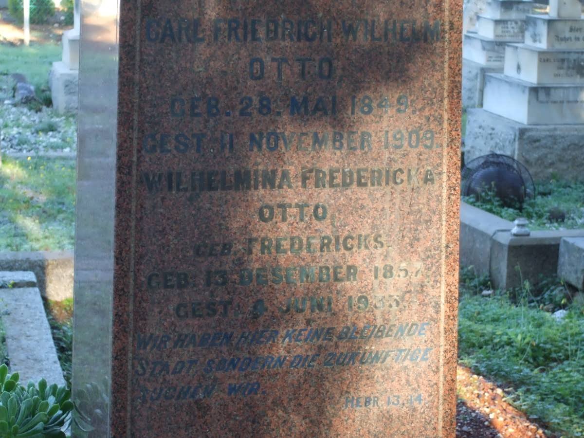 OTTO Carl Friedrich Wilhelm 1849-1909 &amp; Wilhemina Fredericka FREDERICKS 1857-1933