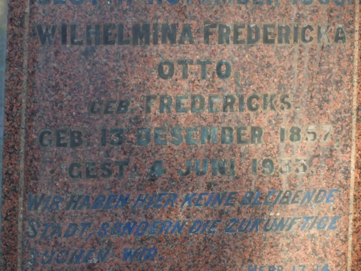 OTTO Carl Friedrich Wilhelm 1849-1909 &amp; Wilhemina Fredericka FREDERICKS 1857-1933