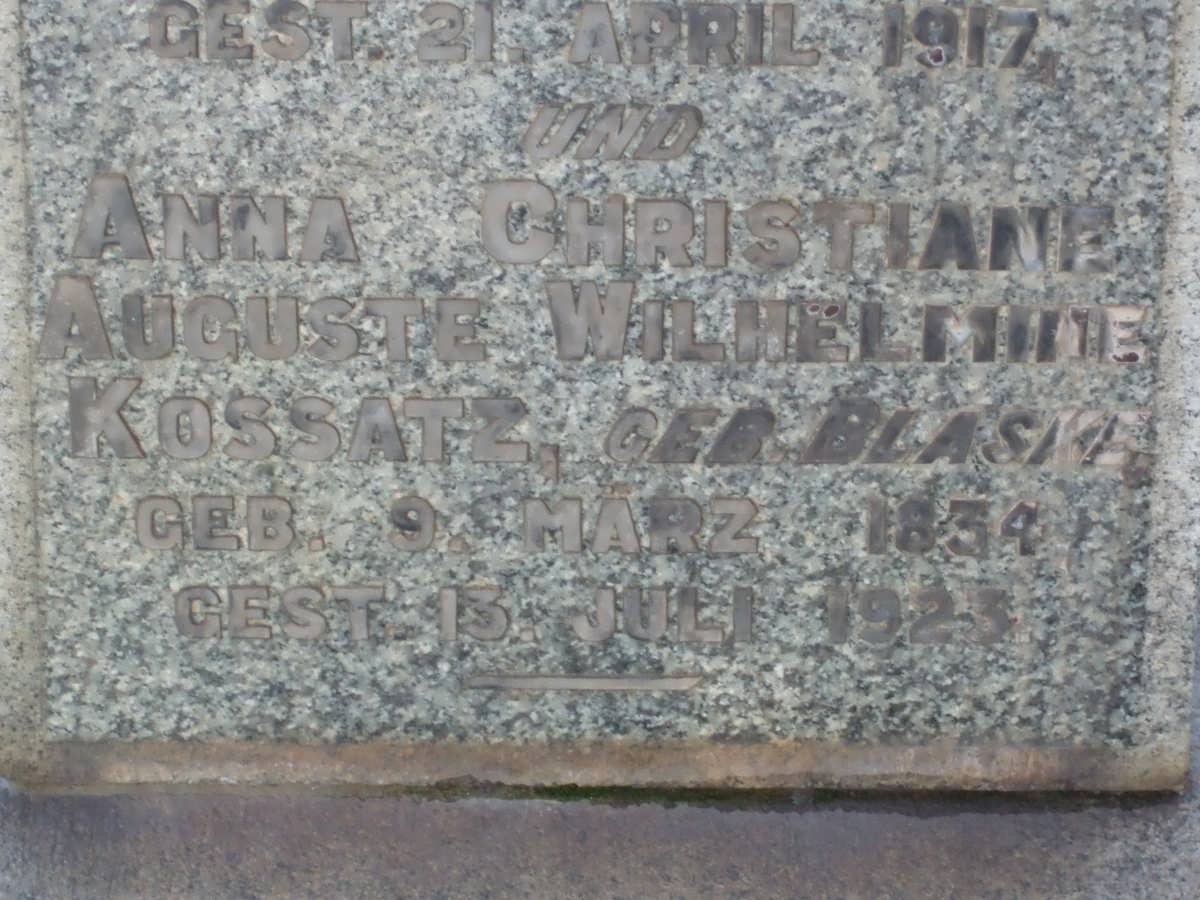 KOSSATZ Johann Friedrich 1830-1917 &amp; Anna Christiane Auguste Wilhelmine BLASKE 1834-1923