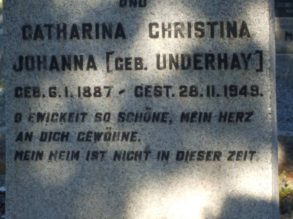 BINEDELL Heinrich Immanuel 1883-1928 &amp; Catharina Christina Johanna UNDERHAY 1887-1949