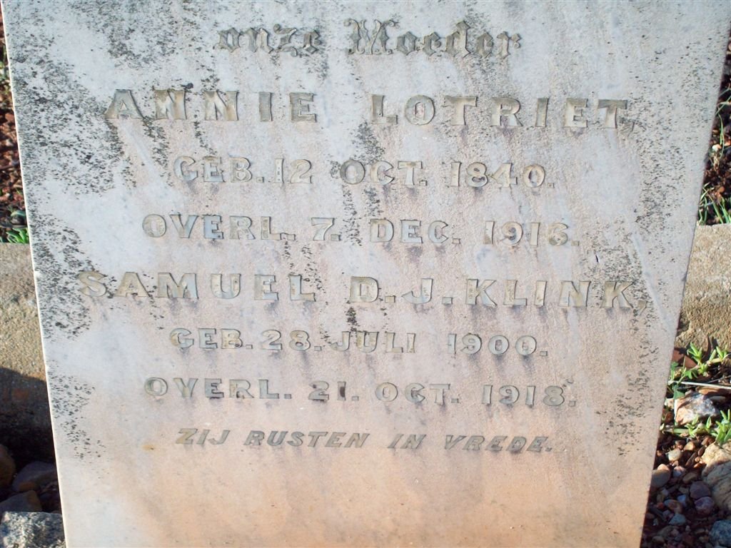 KLINK Samuel 1900-1918 :: LOTRIET Annie 1840-1916