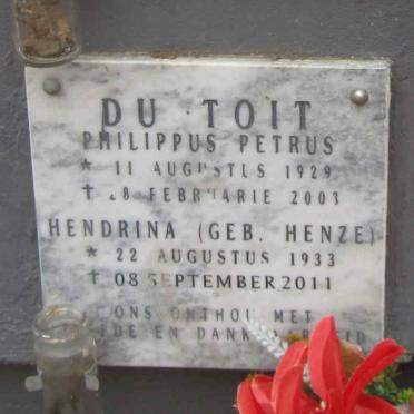 TOIT Philippus Petrus, du 1929-2003 & Hendrina HENZE 1933-2011