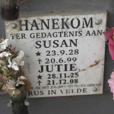 HANEKOM Jutie 1925-2008 & Susan 1928-1999