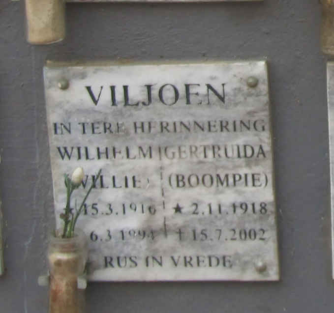 VILJOEN Wilhelm 1916-1994 & Gertruida 1918-2002