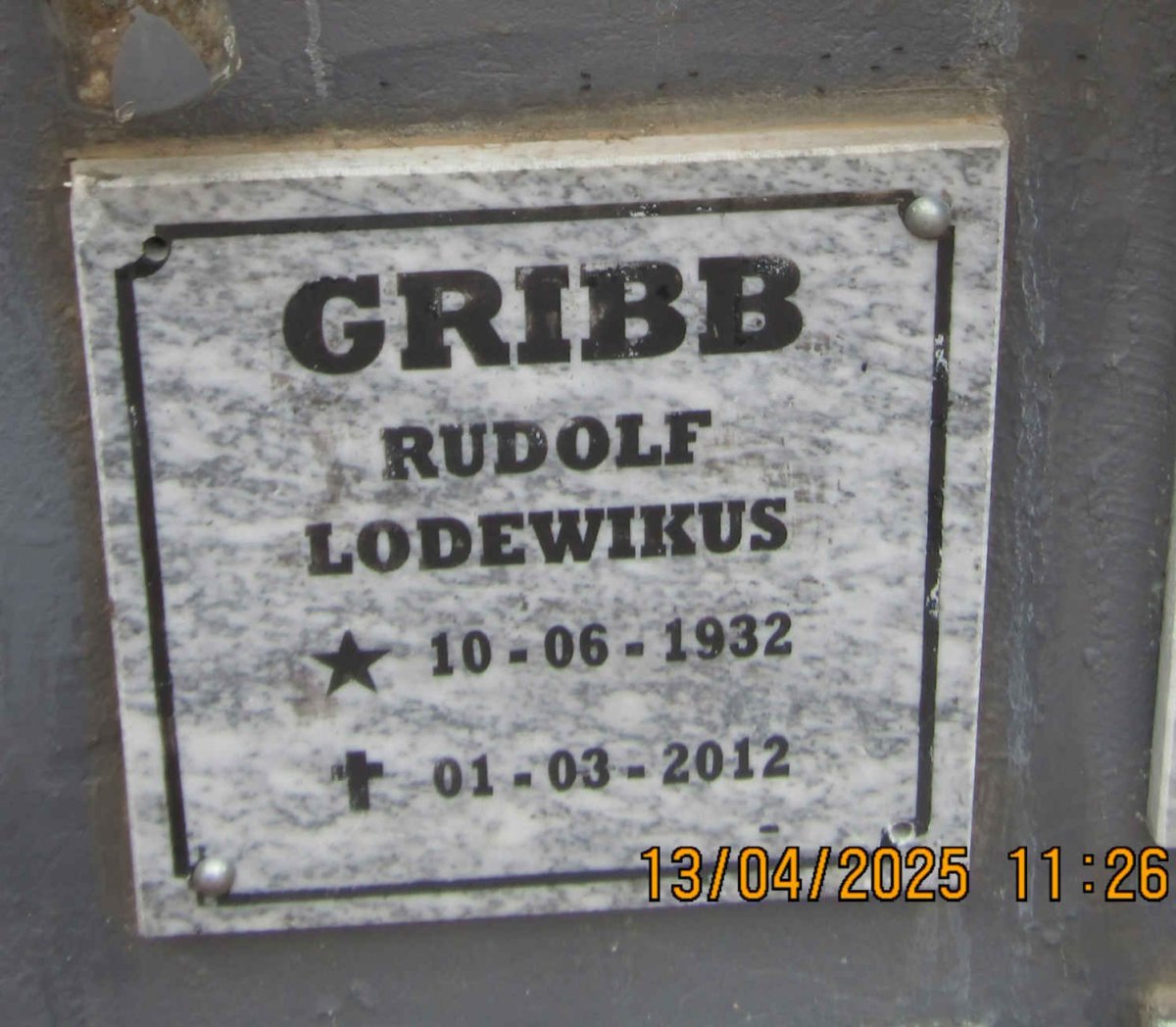 GRIBB Rudolf Lodewikus 1932-2012