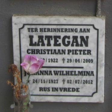 LATEGAN Christiaan Pieter 1922-2009 & Johanna Wilhelmina 1927-2012