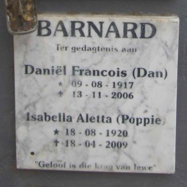 BARNARD Daniel Francois 1917-2006 & Isabella Aletta 1920-2009