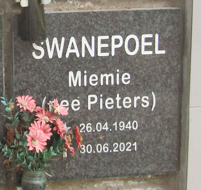 SWANEPOEL Miemie nee PIETERS 1940-2021