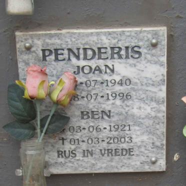 PENDERIS Ben 1921-2003 & Joan 1940-1996