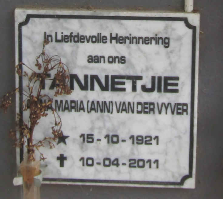 VYVER Anna Maria, van der 1921-2011