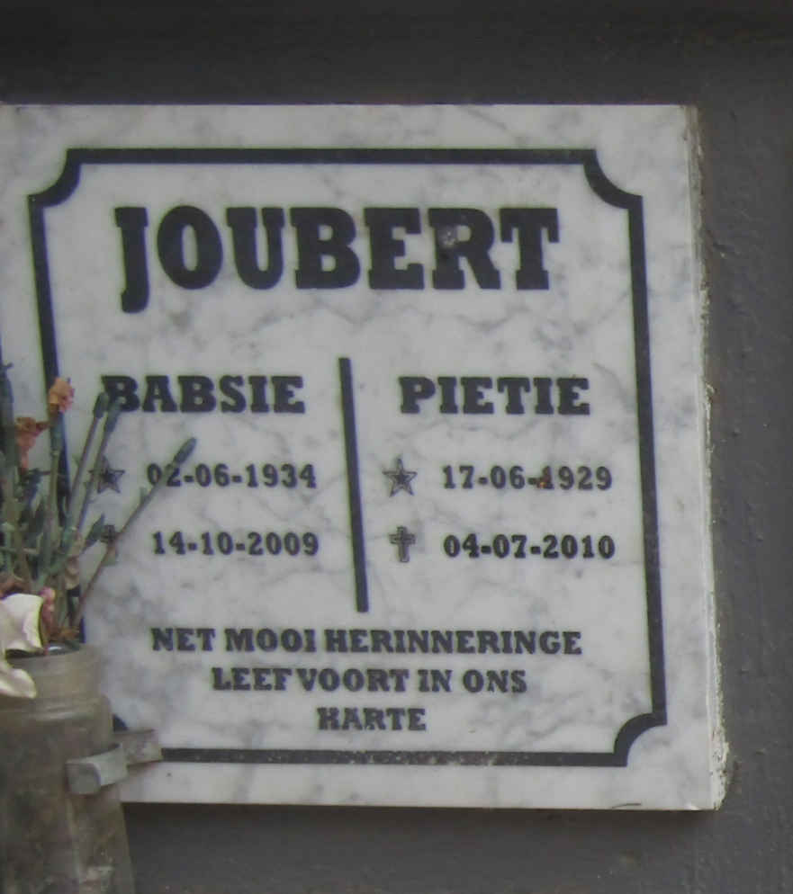JOUBERT Pietie 1929-2010 & Babsie 1934-2009