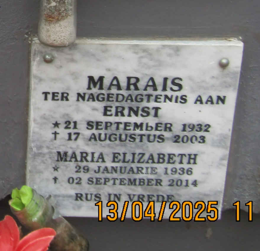 MARAIS Ernst 1932-2003 & Maria Elizabeth 1936-2014