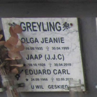 GREYLING J.J.C. 1928-2018 & Olga Jeanie 1935-1999 :: GREYLING Eduard Carl 1966-2023