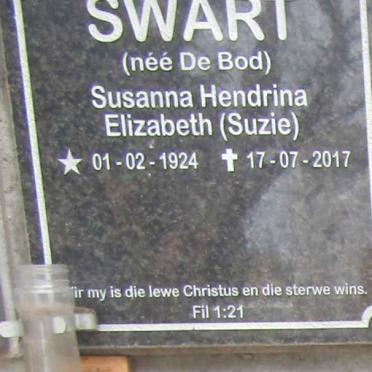 SWART Susanna Hendrina Elizabeth nee DE BOD 1924-2017