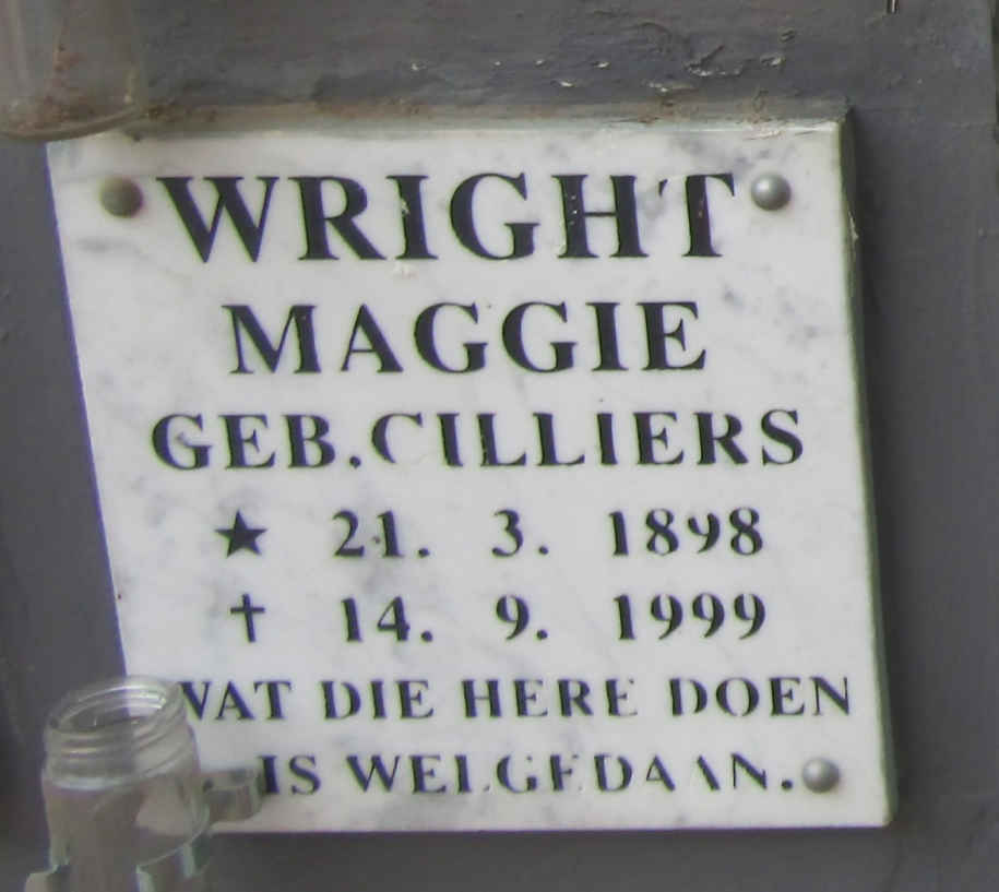 WRIGHT Maggie nee CILLIERS 1898-1999