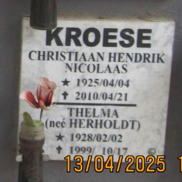 KROESE Christiaan H.N. 1925-2010 & Thelma HERHOLDT 1928-1999