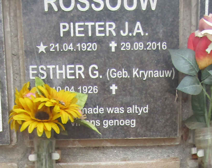 ROSSOUW Pieter J.A. 1920-2016 & Esther G. KRYNAUW 1926- 