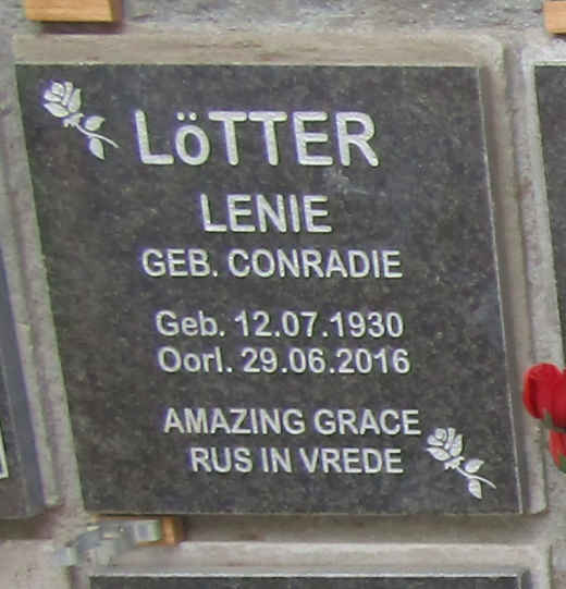LOTTER Lenie nee CONRADIE 1930-2016