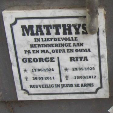 MATTHYS George 1926-2011 & Rita 1929-2012