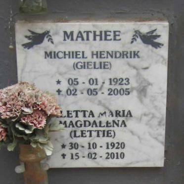 MATHEE Michiel Hendrik 1923-2005 & Aletta Maria Magdalena 1920-2010