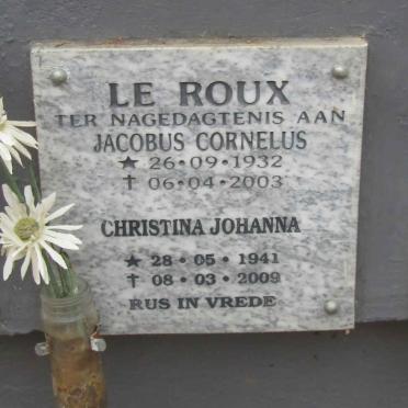 ROUX Jacobus Cornelius, le 1932-2003 & Christina Johanna 1941-2009