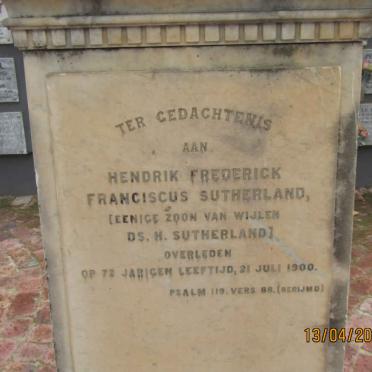 SUTHERLAND Hendrik Frederik Franciscus -1900
