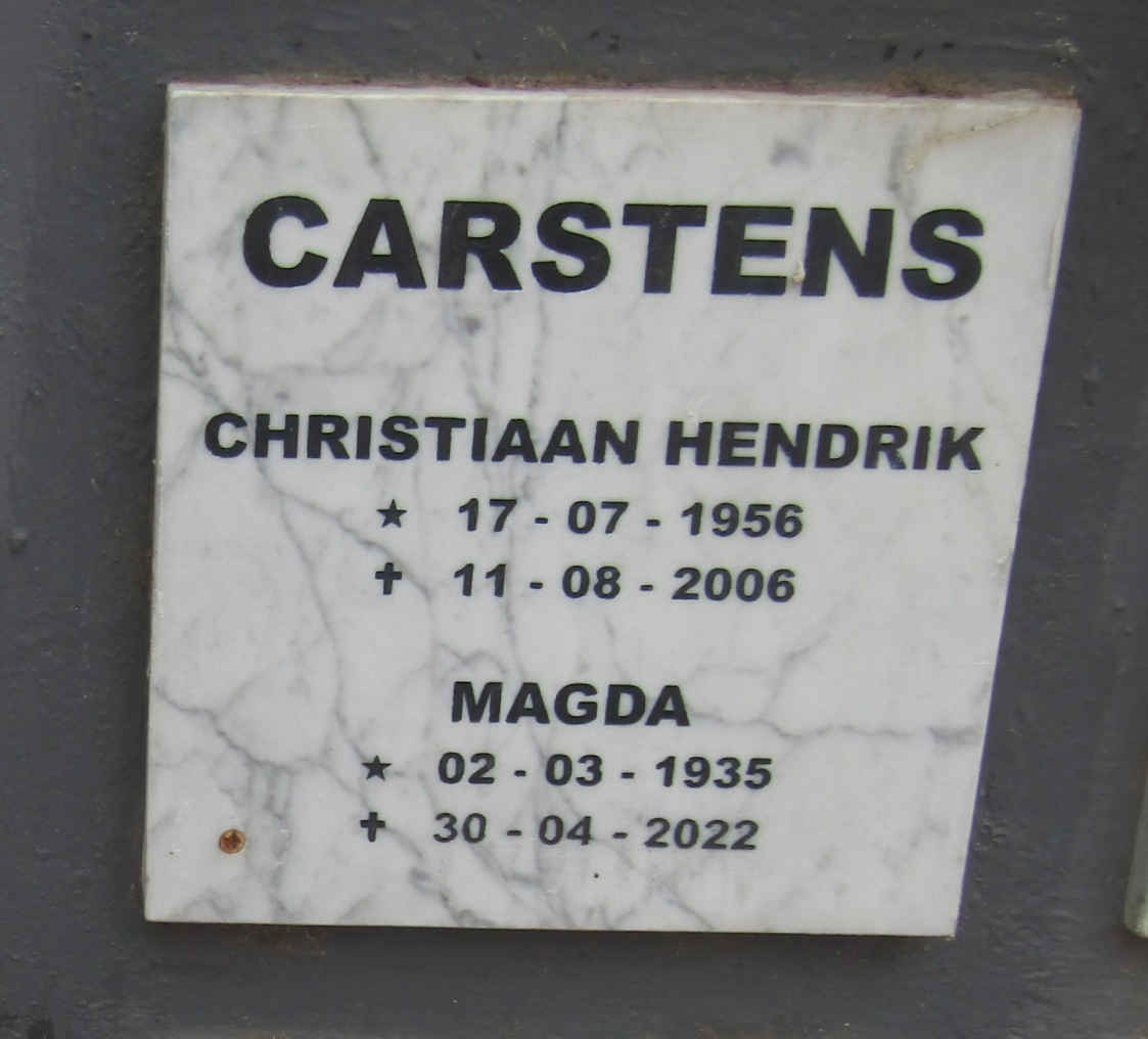 CARSTENS Christiaan Hendrik 1956-2006 & Magda 1935-2022