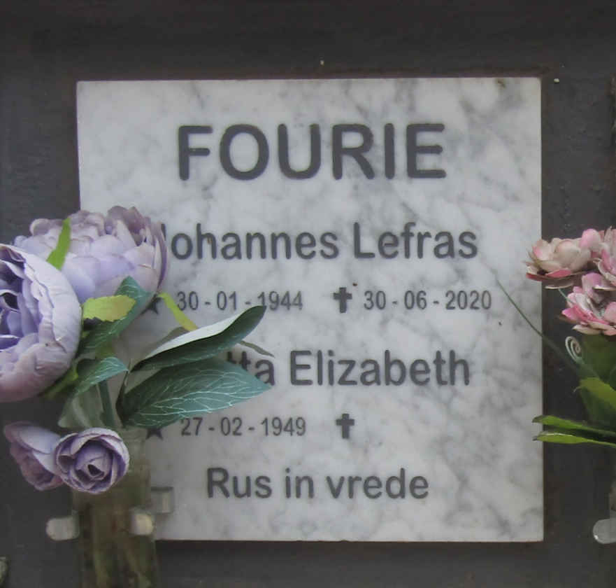FOURIE Johannes Lefras 1944-2020 & Aletta Elizabeth 1949-