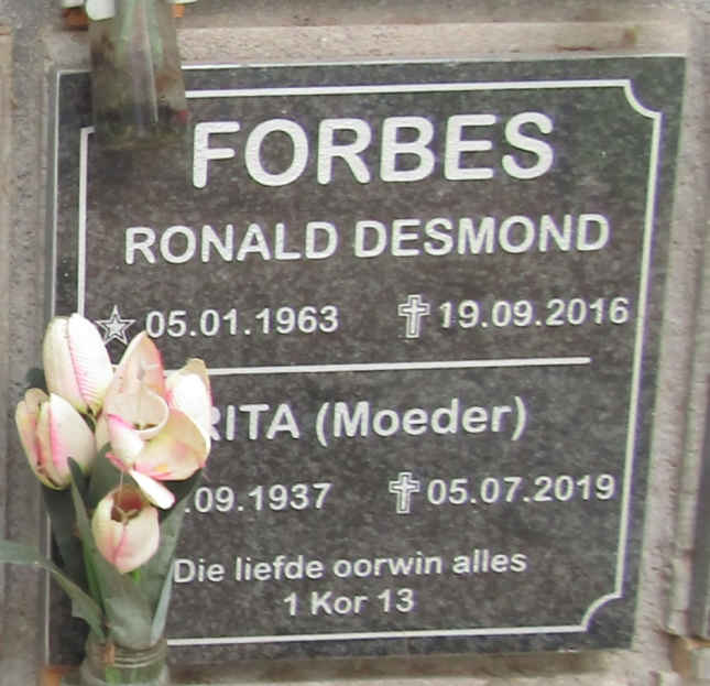 FORBES Rita 1937-2019 ::  FORBES Ronald Desmond 1963-2016