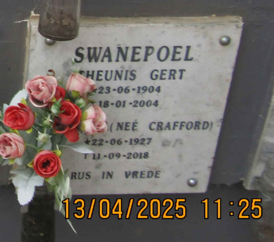 SWANEPOEL Theunis Gert 1904-2004 & ? CRAFFORD 1927-2018
