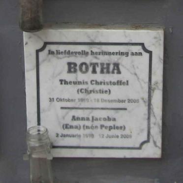 BOTHA Theunis Christoffel 19?9-2008 en Anna Jacoba PEPLER 19?8-2009
