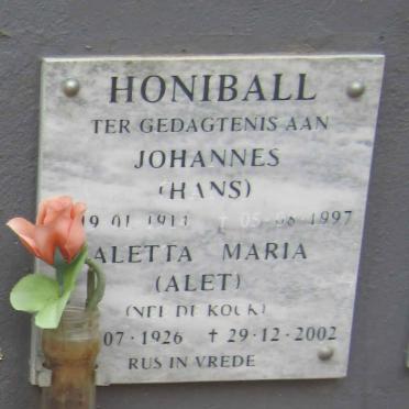 HONIBALL Johannes 1914-1997 & Aletta Maria DE KOCK 1926-2002