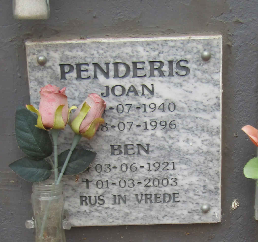 PENDERIS Ben 1921-2003 & Joan 1940-1996