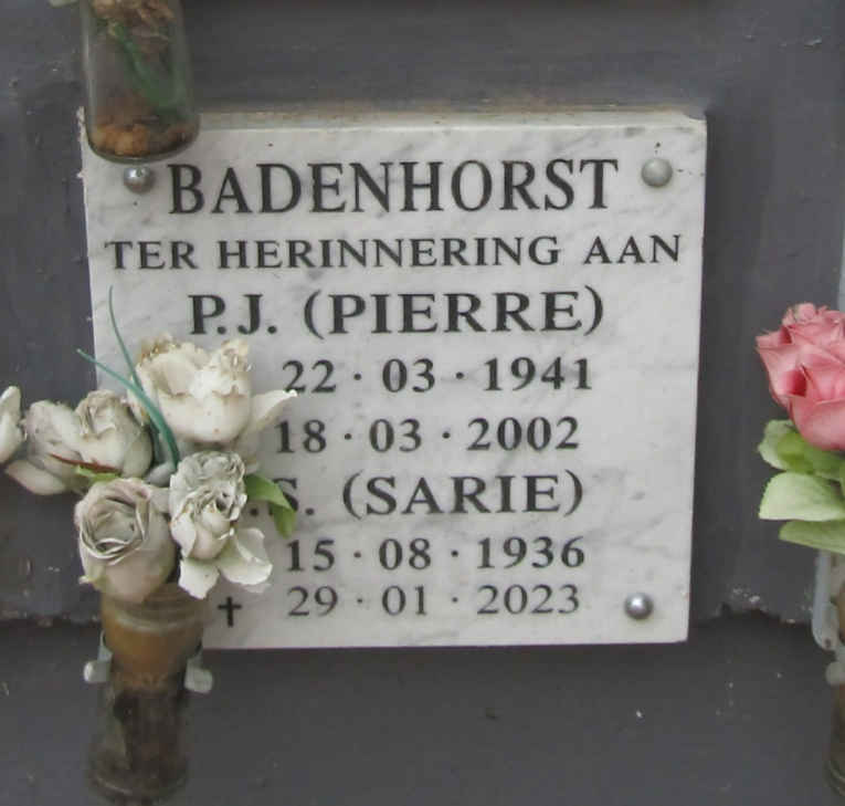 BADENHORST P.J. 1941-2002 & ?.S. 1936-2023
