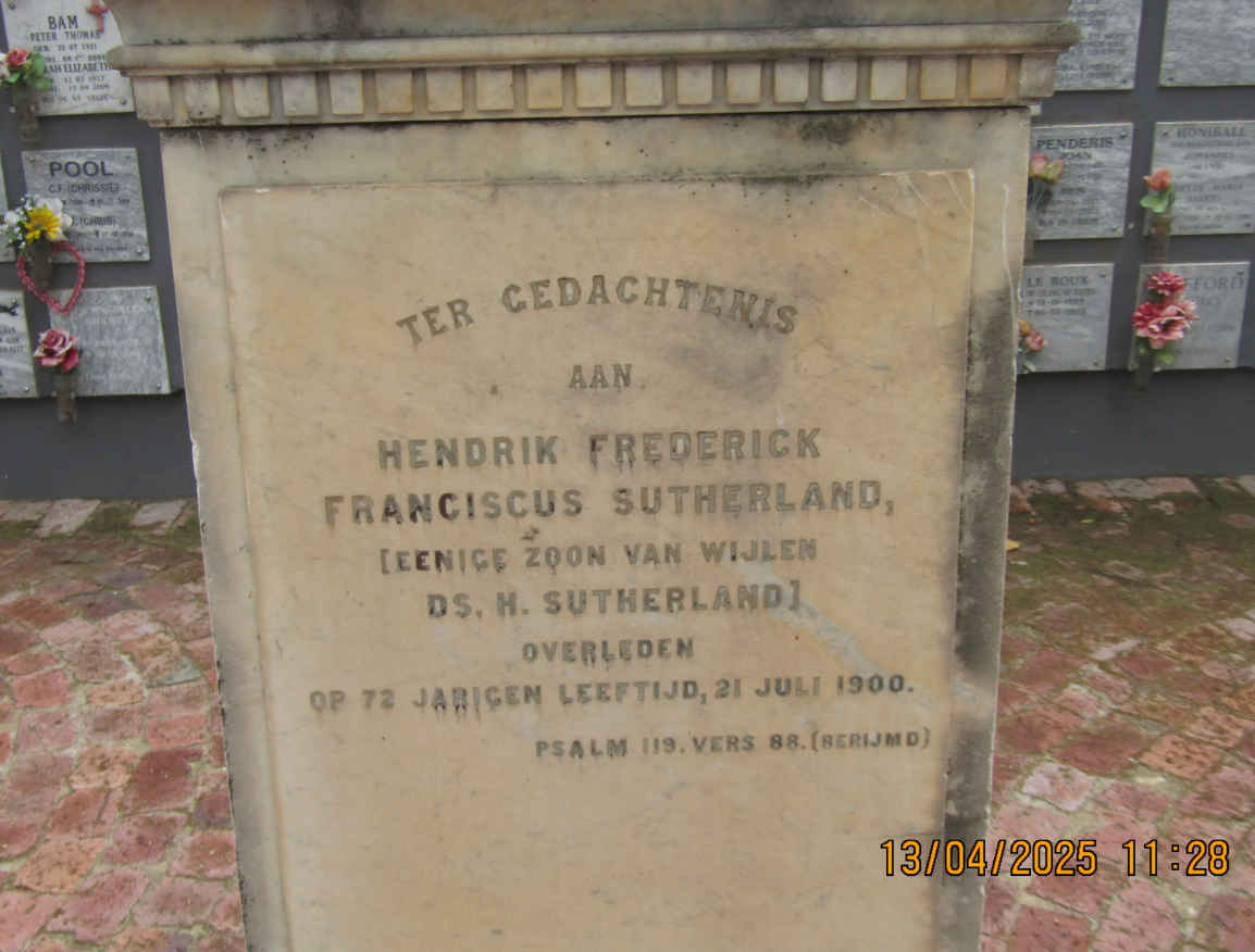 SUTHERLAND Hendrik Frederik Franciscus -1900