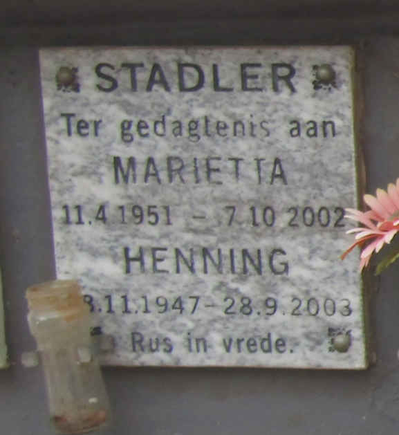 STADLER Henning 1947-2003 & Marietta 1951-2002
