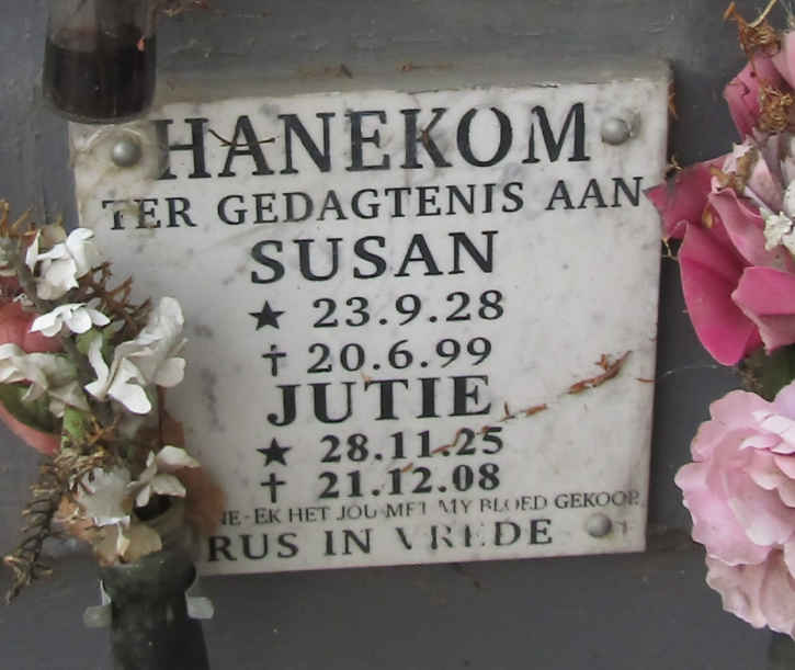 HANEKOM Jutie 1925-2008 & Susan 1928-1999