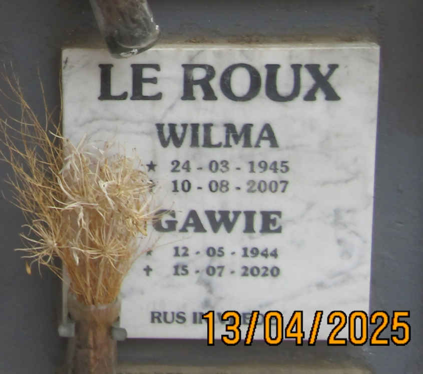 ROUX Gawie, le 1944-2020 & Wilma 1945-2007