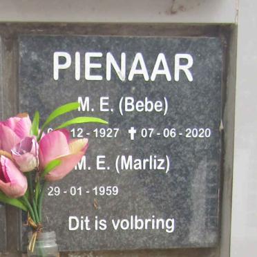 PIENAAR M.E. 1927-2020 & M.E. 1959-