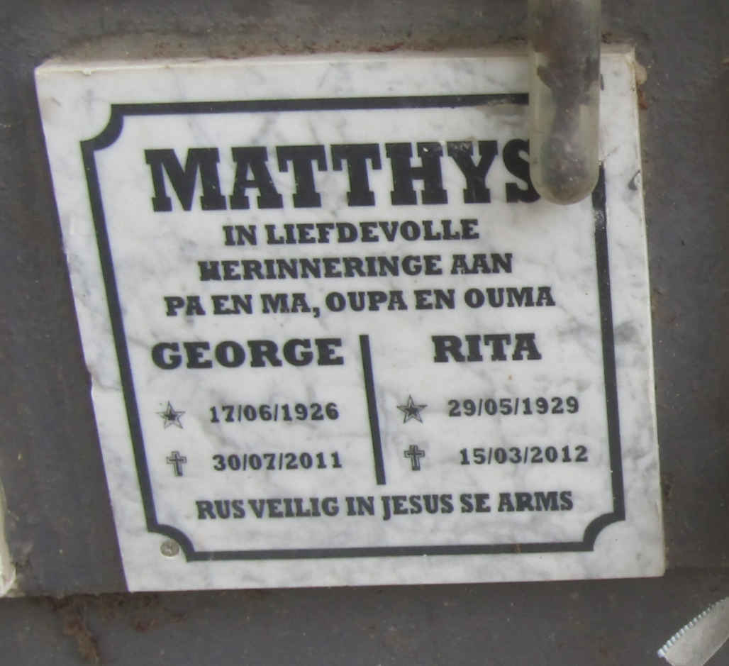 MATTHYS George 1926-2011 & Rita 1929-2012
