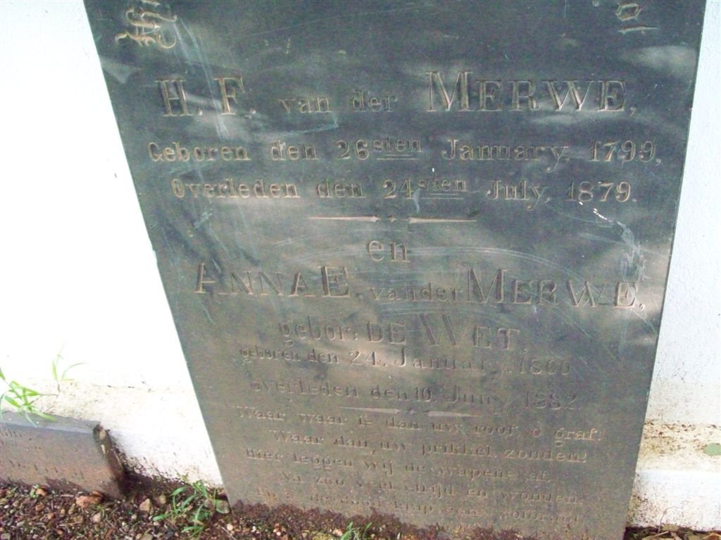 MERWE H.F., van der 1799-1879 &amp; Anna E. DE WET 1800-1882