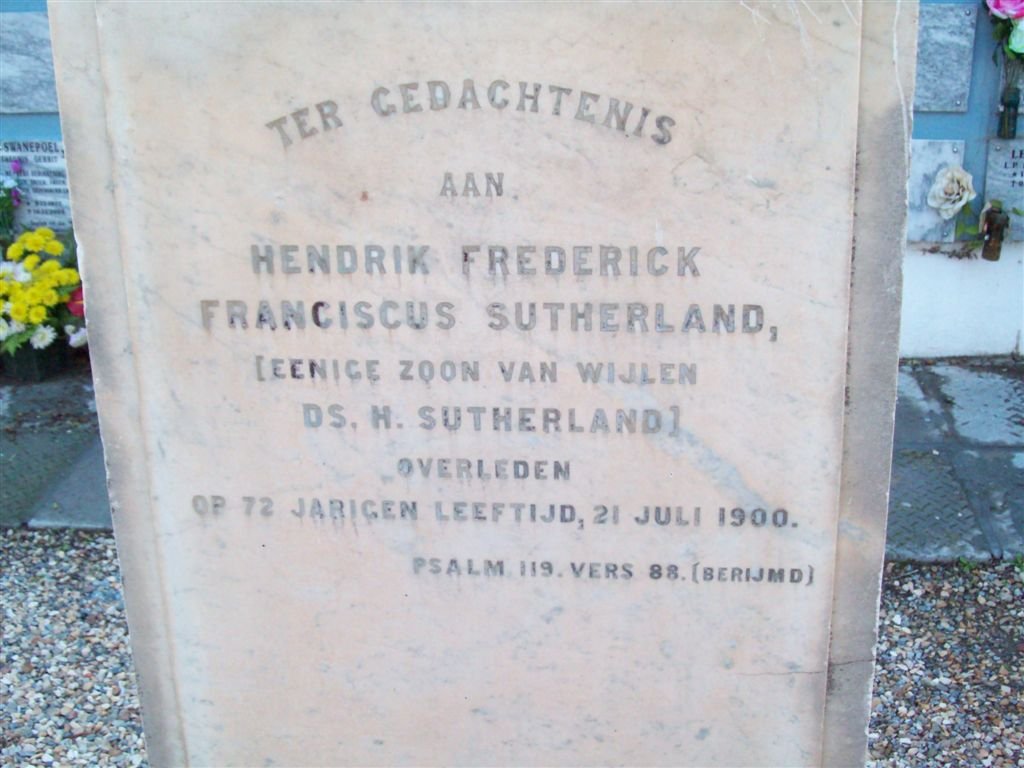 SUTHERLAND Hendrik Frederick Franciscus -1900