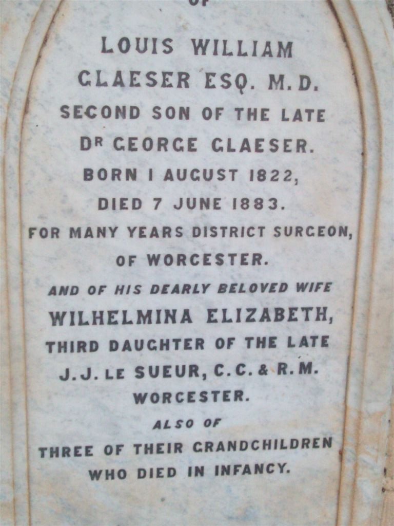 GLAESER Louis William 1822-1883 &amp; Wilhelmina Elizabeth LE SUEUR