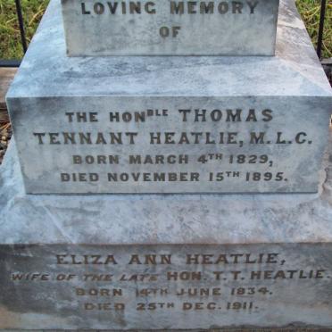 HEATLIE Thomas Tennant  1829-1895 & Eliza Ann 1834-1911