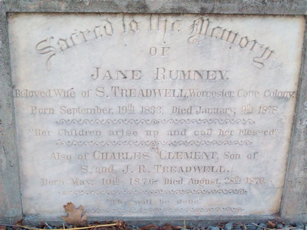 TREADWELL Jane nee RUMNEY 1833-1878 :: TREADWELL Charles Clement 1876-1876