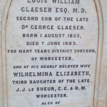 GLAESER Louis William 1822-1883 &amp; Wilhelmina Elizabeth LE SUEUR