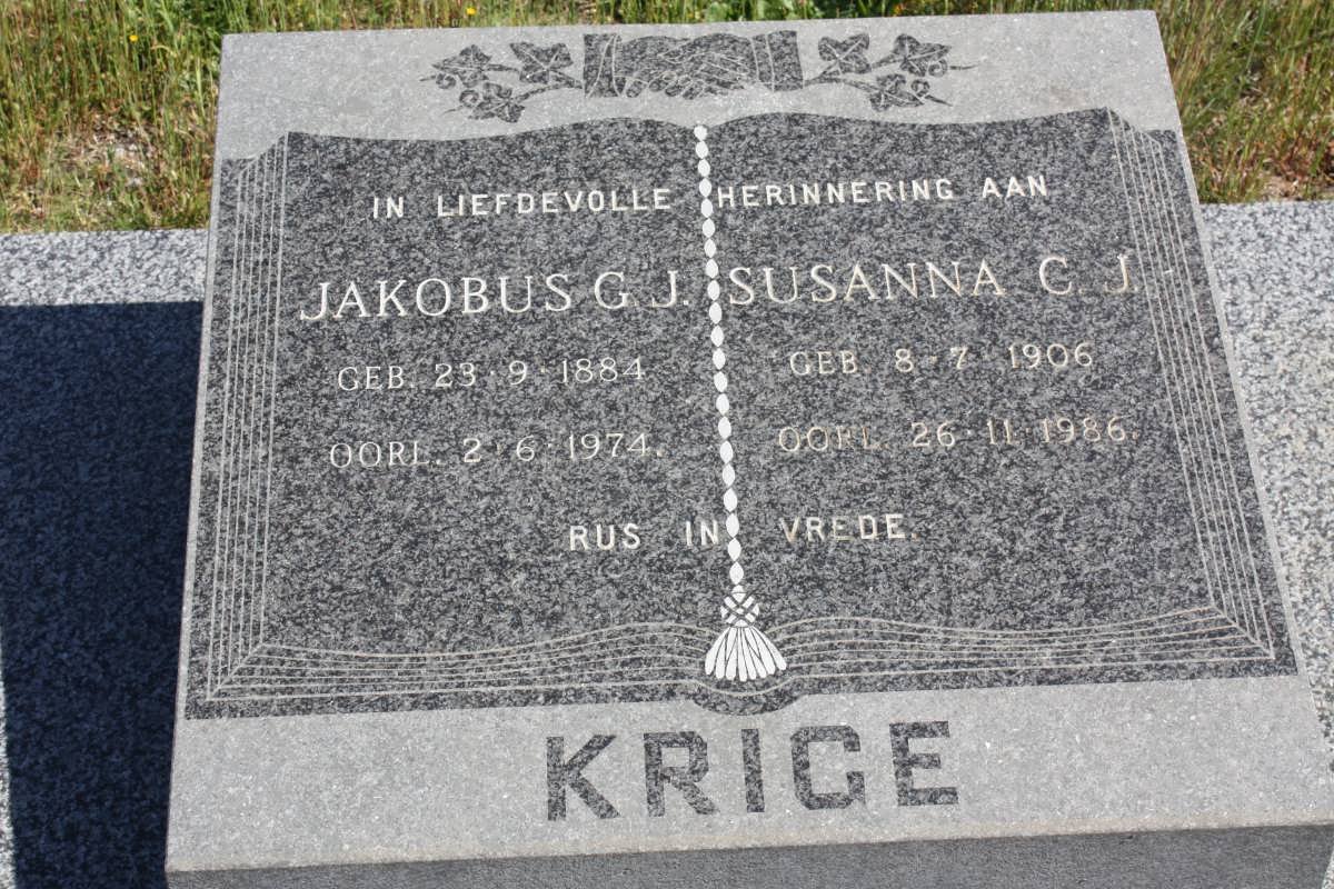 KRIGE Jakobus G.J. 1884-1974 &amp; Susanna C.J. 1906-1986